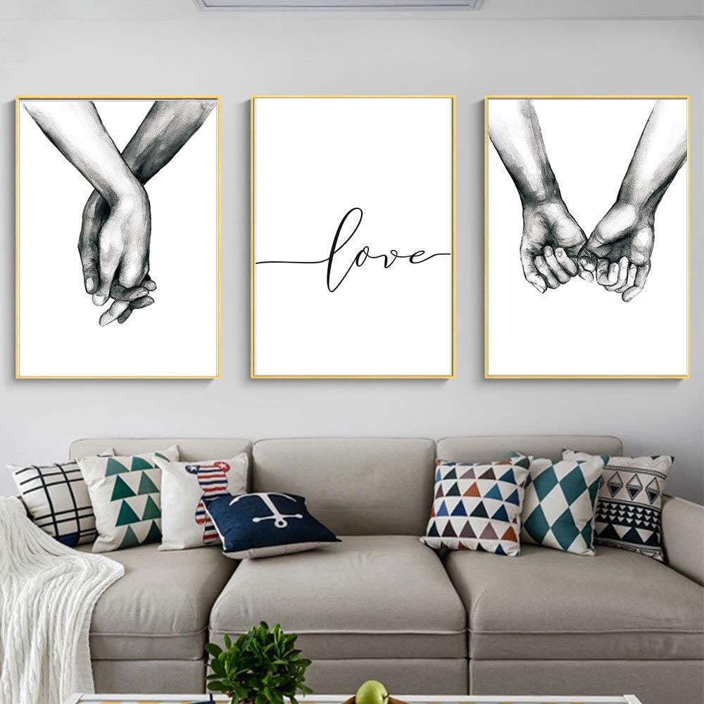 Kiddale Love and Hand in Hand Wall Art Canvas Print Poster,Simple Fashion  Black and White Sketch Art Line Drawing Decor for Home Living Room Bedroom  Office(Set of 3 Unframed, 16×20 inches) –