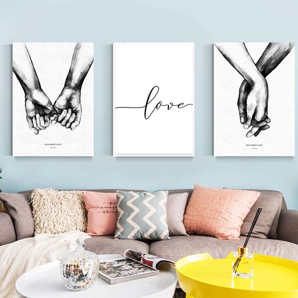Kiddale Love and Hand in Hand Wall Art Canvas Print Poster,Simple Fashion  Black and White Sketch Art Line Drawing Decor for Home Living Room Bedroom  Office(Set of Unframed, 16×20 inches) –