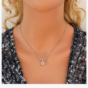 Diamond Necklace, Platinum Plated Sterling Silver- Swarovski Zirconia