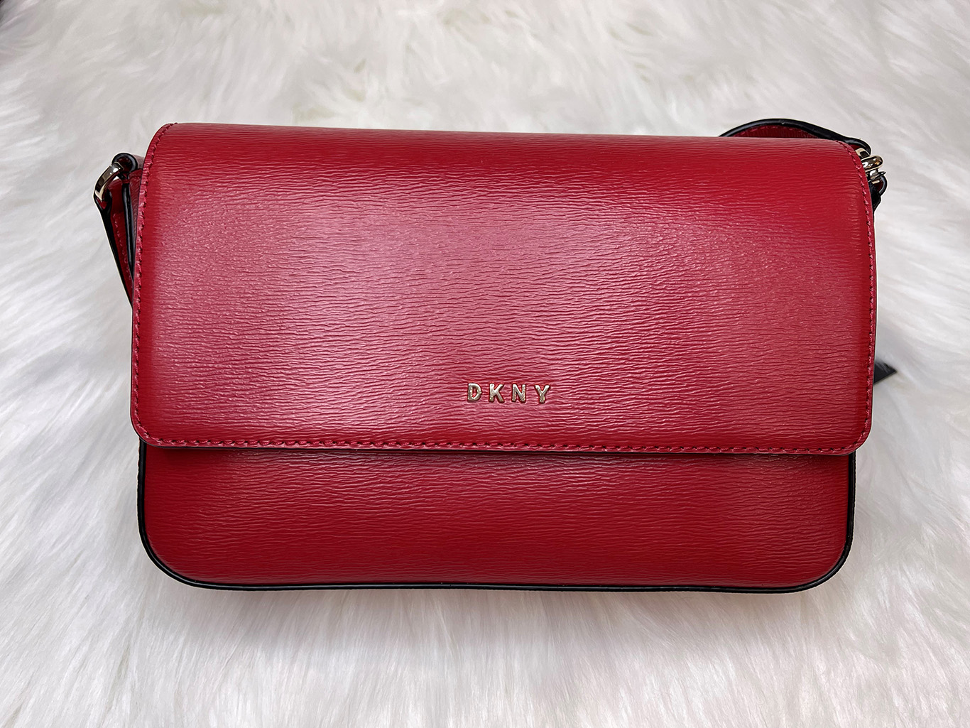 DKNY Top Zip Crossbody Bag Red Leather Handbag Strap Small Purse