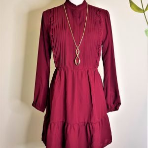 Frill Shirred A-line  Dress (Red)