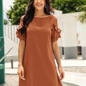 Solid Ruffle Trimed Tunic Dress (Ginger)